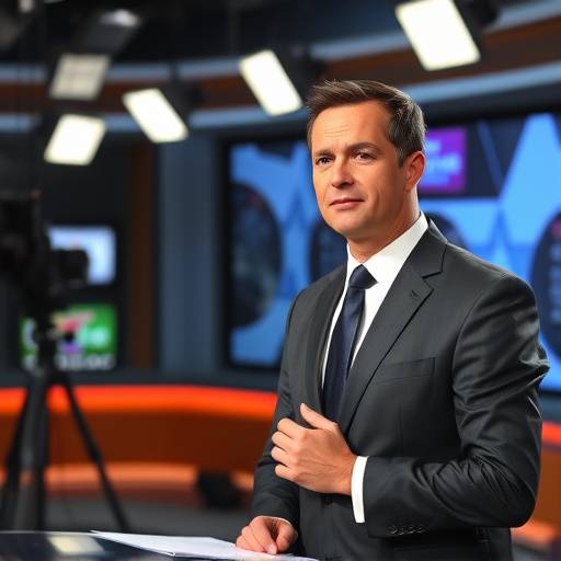 Presentadora de noticias en el estudio de televisión